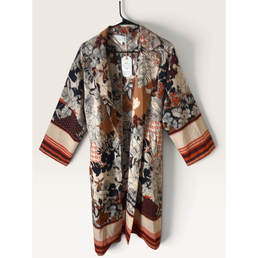 NWT Loveriche Floral Duster Cardigan Women Medium Fall Earthy Boho Kimono Pocket